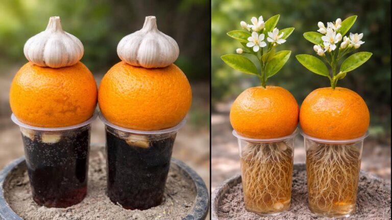 Cette astuce simple transforme une orange en plante grâce à l&rsquo;ail… étonnant !